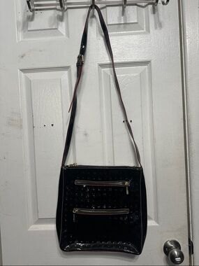 Black Patent Crossbody Bag with Gold Zippers